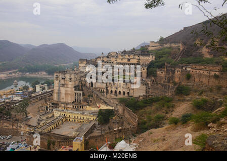 Die atmosphärischen ruiniert Bundi Palace, Rajasthan, Indien Stockfoto