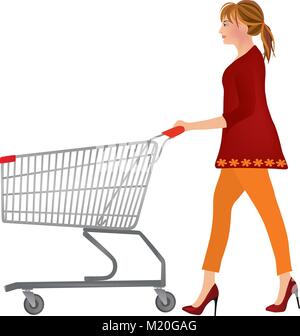Frau push Warenkorb. Vector Illustration Stock Vektor