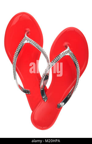 Luxus, mit strass Red Beach Flip Flops, auf einem weißen Hintergrund eingerichtet Stockfoto