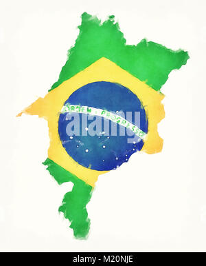 Maranhao aquarell Karte mit brasilianischen Nationalflagge vor einem weißen Hintergrund Stockfoto