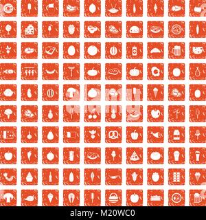 100 Essen Icons Set grunge orange Stock Vektor