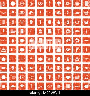 100 Einkaufen Icons Set grunge orange Stock Vektor