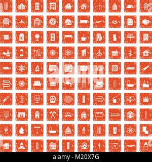 100 Heizung Icons Set grunge orange Stock Vektor