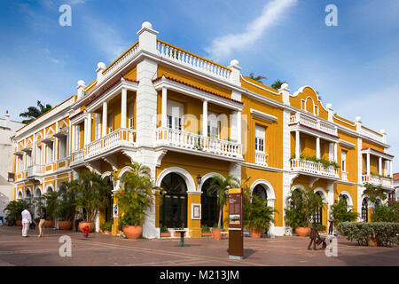 Cartagena, Kolumbien - Januar 23th, 2018: Der San Pedro Restaurant an der Plaza de San Pedro Claver, Altstadt, Cartagena, Kolumbien. Stockfoto