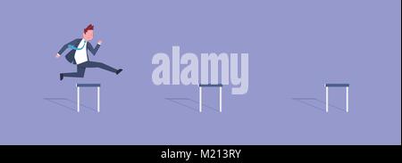 Business Mann springen über Hindernisse erfolgreich Büroangestellter usinessman Corporate horizontale Banner Stock Vektor