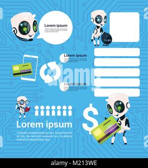 Moderne Robotertechnik Chatbots Service auf blauem Hintergrund mit künstlicher Intelligenz Infografik Template Elemente Stock Vektor