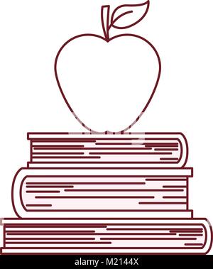 Bücher mit Apple auf die Oberseite in dünne dunkle rote Kontur gestapelt Stock Vektor