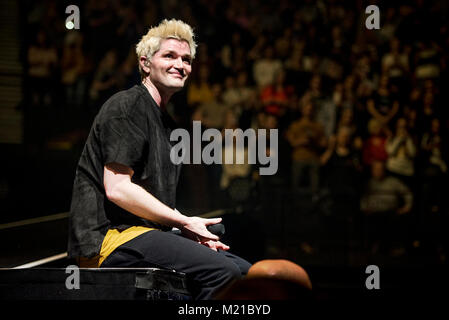 Manchester, Großbritannien. 2. Februar 2018. Lead Sänger und Keyboarder Danny O'Donoghue, Lead Gitarrist Mark Sheehan und Drummer Glen macht der das Skript in der Manchester Arena 03/02/2018 durchführen Stockfoto