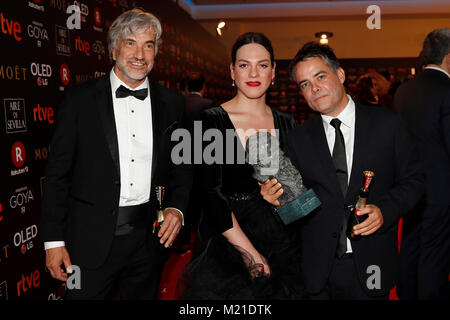 Regisseur Sebastian Lelio in der Presse während der 32th jährliche Goya Film Awards in Madrid, am Samstag, den 3. Februar 2018. Im Bild: Goya pelicula Iberoamericana'Una Mujer fantastica" Credit: Gtres Información más Comuniación auf Linie, S.L./Alamy leben Nachrichten Stockfoto