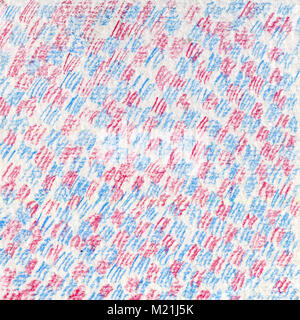 Blau-rote Textur. Oblique Buntstift Anschläge. Zeichnung von Hand. Hintergrund für eine Webseite, Abstraktion, Stoff Muster. Stockfoto