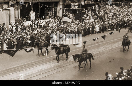 Erster Weltkrieg (1914-1918) aka Der Große Krieg oder Weltkrieg - Grabenkämpfe - 1919 WWI belgischen Personal Victory Parade in London Stockfoto