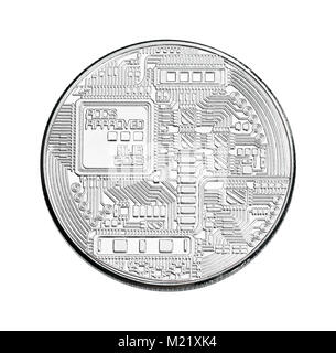 Silber bitcoin titan Münze auf weißem Hintergrund. Stockfoto