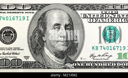 Portrait von Benjamin Franklin von einhundert Dollar Bill alten Stockfoto