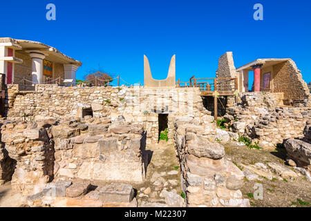 Alte Mauern von Knossos Palast in der Nähe von Heraklion, Kreta, Griechenland Stockfoto