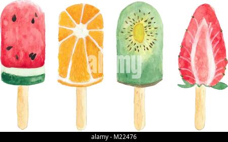 Aquarell Obst Eis auf weißem Hintergrund. Vector Illustration Stock Vektor