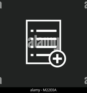 Liste hinzufügen Dokument Symbol Vektor flachbild Abbildung. Isolierte Dokumente Symbol. Papier Seite grafik design Piktogramm auf schwarzem Hintergrund Stock Vektor