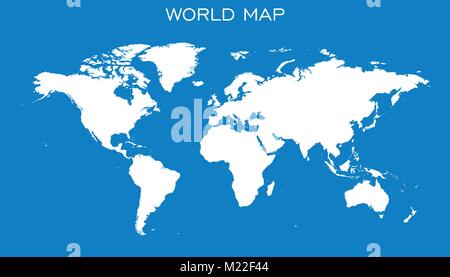 Leere weiße Weltkarte auf blauem Hintergrund isoliert. Weltkarte vector Template für Website, Infografiken, Design. Flache Erde Weltkarte Abbildung. Stock Vektor