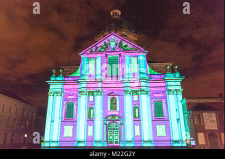 Gent, Belgien - Februar 2, 2018. Das Licht Festival in der Innenstadt von Gent. Das Festival ist eine berühmte Festival in der Innenstadt von Gent. Stockfoto