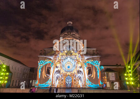 Gent, Belgien - Februar 2, 2018. Das Licht Festival in der Innenstadt von Gent. Das Festival ist eine berühmte Festival in der Innenstadt von Gent. Stockfoto