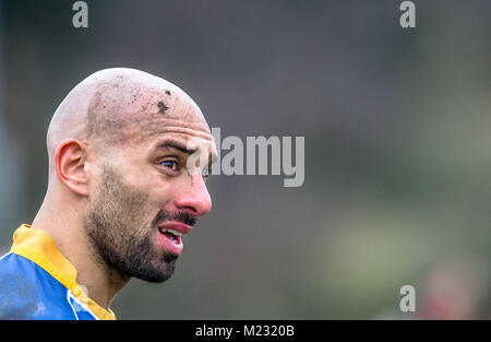 Kopfverletzung auf einem Laienhaften rugby union Player. Stockfoto