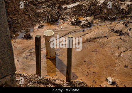 Usa: 2018: Historische Selma Fincas Rückhaltebecken, mit Schlick und Schlamm gefüllt ist run off von Regenwasser. Einige Bewohner sagen, die Entwickler Stockfoto