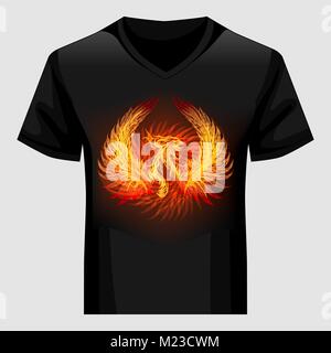 Männer T-Shirt Vorlage mit Phoenix in der Flamme. Vector Illustration. Stock Vektor