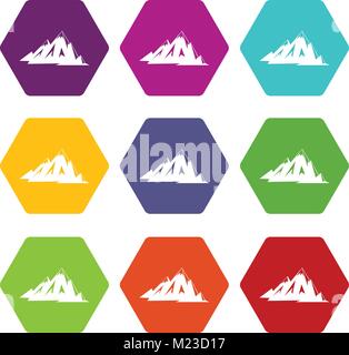 Kanadischen berge Icon Set Farbe hexaeder Stock Vektor