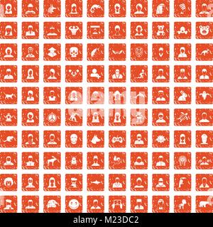 100 avatar Icons Set grunge orange Stock Vektor