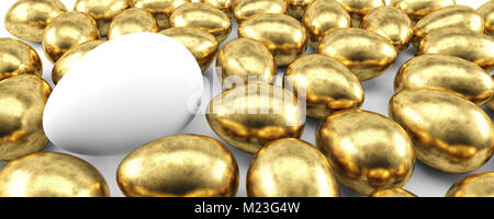 Üblichen Ei unter den goldenen Eiern. Konzept der Individualität. 3D-Darstellung Stockfoto