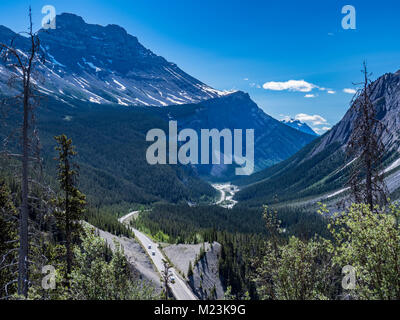 Mit Blick auf den Icefields Parkway, Banff National Park, Alberta, Kanada. Stockfoto