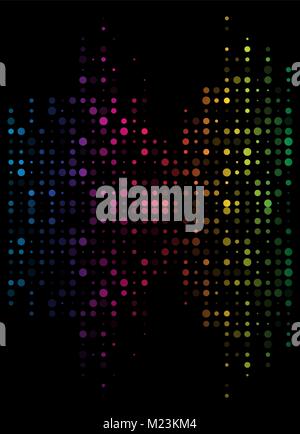Gepunktete Schallwelle, Equalizer in regenbogen farbe auf schwarzem Hintergrund Stock Vektor