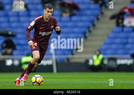 4. Februar 2018, Cornella-El Prat, Cornella de Llobregat, Barcelona, Spanien; La Liga Fußball, Espanyol vs Barcelona; Brasilianische Spieler Coutinho Stockfoto