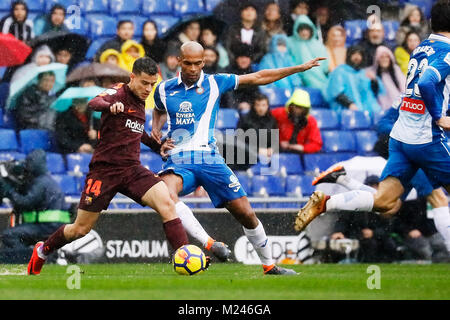 Camp Nou, Barcelona, Spanien 4 Feb, 2018. Die 22. Runde der Liga 17/18 auf der Übereinstimmung zwischen RCD Espanyol v FC Barcelona im Stadion RCDE, Barcelona, Spanien. Credit: G. Loinaz/Alamy leben Nachrichten Stockfoto