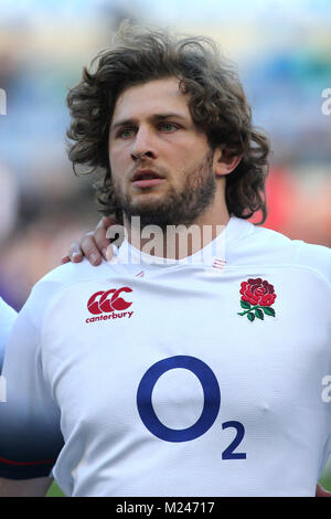 04.02.2018. Stadio Olimpico, Rom, Italien. Rbs Six Nations 2018. Italien gegen England. Alec Hepburn in Aktion im Spiel Italien gegen England im Stadio Olimpico in Rom. Stockfoto