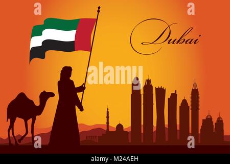 Dubai Stadt Skyline Silhouette Hintergrund, Vektor-illustration Stock Vektor