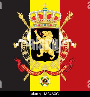 Belgien Wappen und Flagge, offiziellen Symbole der Nation Stock Vektor