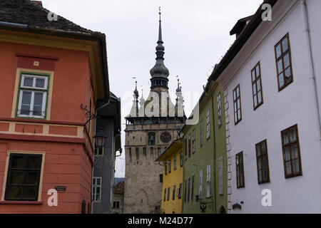 Clock Tower von Sighisoara von der Altstadt gesehen Stockfoto