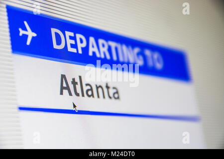 Bildschirm in der Nähe der Flug nach Atlanta Stockfoto