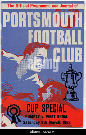 Fußball-Programm: Portsmouth v West Browm Albion, 9. März, 1968. FA Cup in die fünfte Runde. Westbrom gewann 2-1. Stockfoto