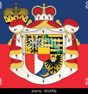 Liechtenstein Wappen und Flagge, offiziellen Symbole der Nation Stock Vektor