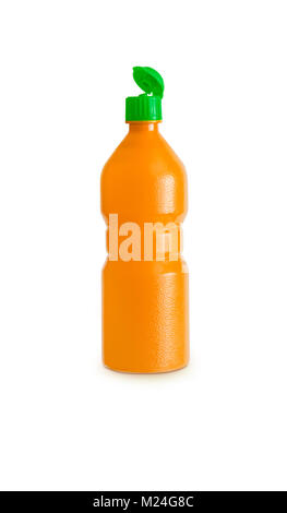 Orange Kunststoff Saft, Sirup Flasche mit Freistellungspfad isoliert Stockfoto