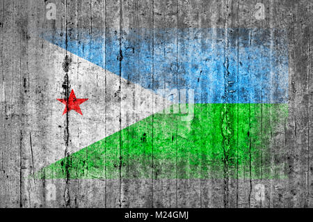 Dschibuti Flagge bemalt auf Hintergrund Textur grauer Beton Stockfoto