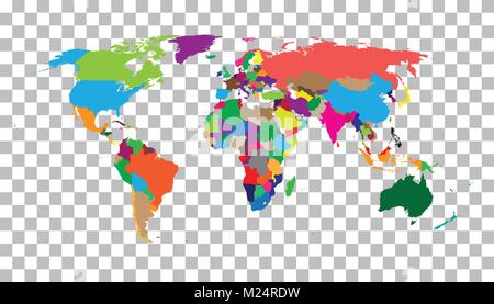 Leere bunte Welt Karte auf isolierten Hintergrund. Weltkarte vector Template für Website, Infografiken, Design. Flache Erde Weltkarte Abbildung Stock Vektor