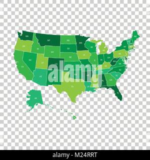 High Ausführliche USA-Karte mit den Bundesländern. Vector Abbildung: Vereinigten Staaten von Amerika in grüner Farbe. Stock Vektor