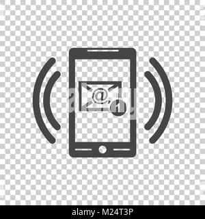 Smart Phone mit E-Mail-Symbol auf dem Bildschirm. Vector Illustration im flachen Stil auf isolierten Hintergrund. Stock Vektor