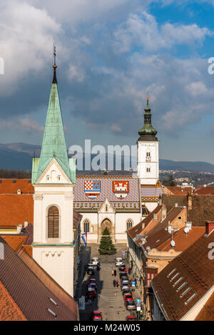 Altstadt Skyline mit Kirche des Hl. Markus, Zagreb, Kroatien Stockfoto