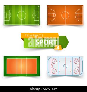 Fußball, Fußball, Basketball, Volleyball, Hockey-Feld Vorlage. Stock Vektor