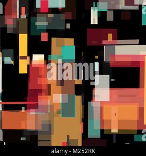 Abstrakte geometrische Hintergrund mit unordentlichen Rechteck Elemente. Bunte Quadrate auf schwarzem Hintergrund Stock Vektor