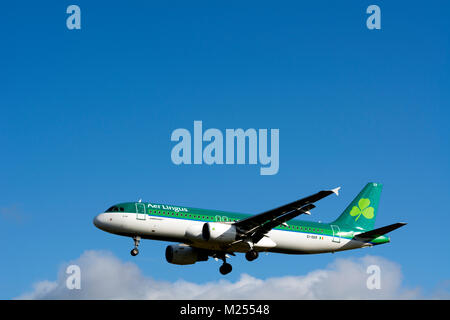 Aer Lingus Airbus A320-Landung am Flughafen Birmingham, UK. (EI-DER) Stockfoto