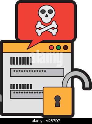 Sprechblase Gefahr Schädelknochen Fehler cyber Stock Vektor